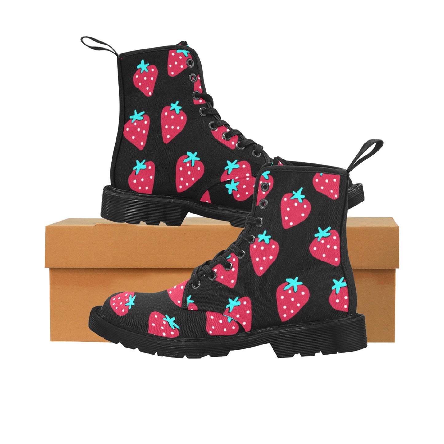 Strawberry Black Canvas Lace Up Boots
