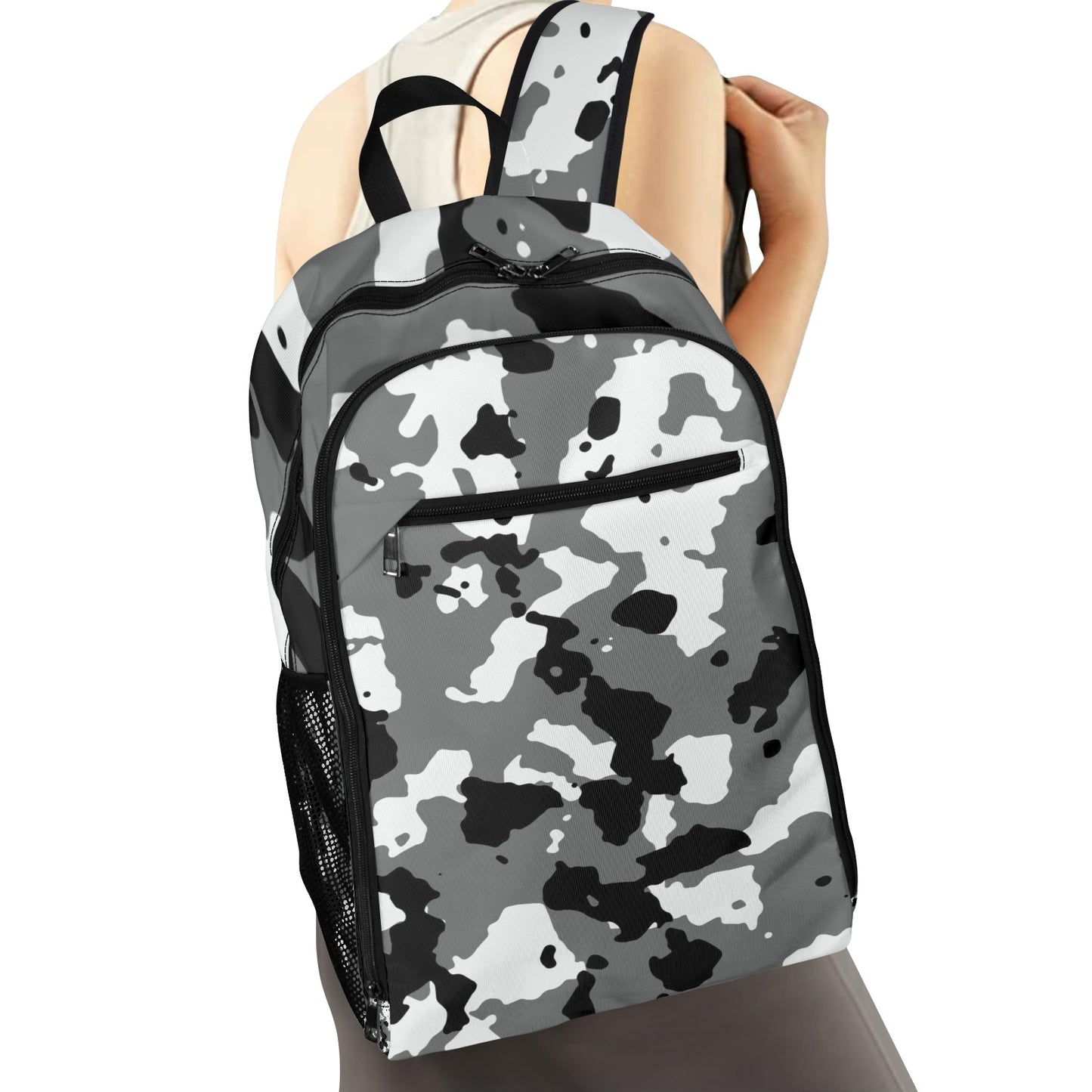 Black and White Camo All Over Print Leisure Sports Backpack