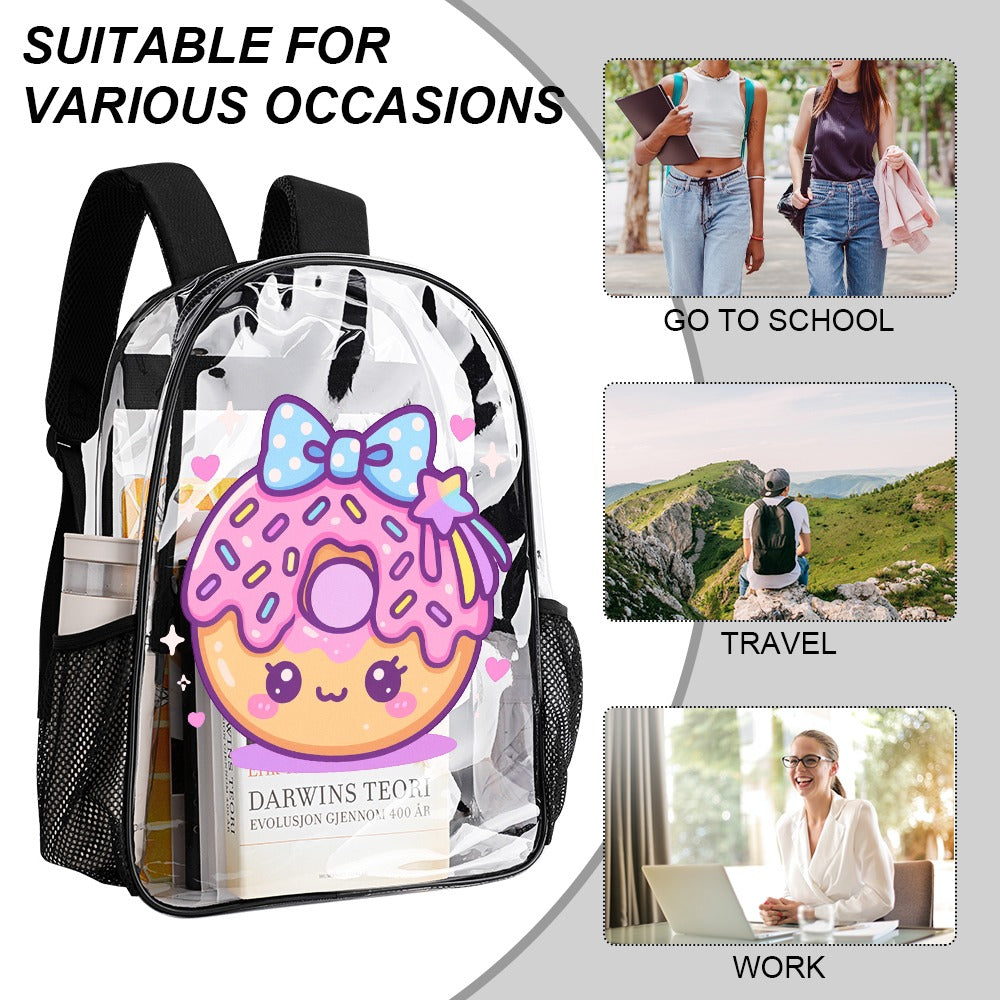Kawaii Donut Transparent Backpack 17 Inch