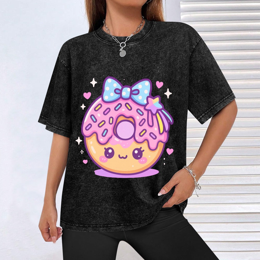 Kawaii Donut Hot Vintage Wash Off Shoulder T-Shirt