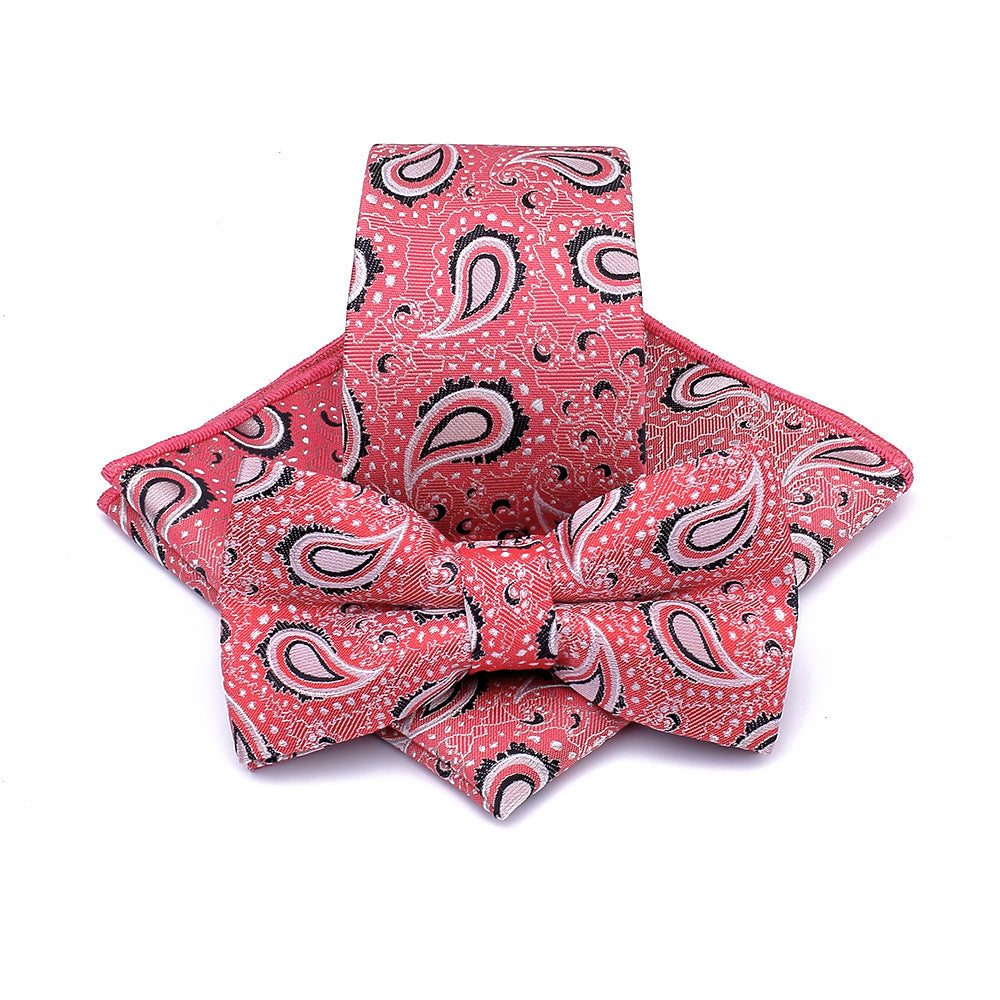 Polyester Tie Men's Jacquard Cashew Flower Floral Bow Tie Set