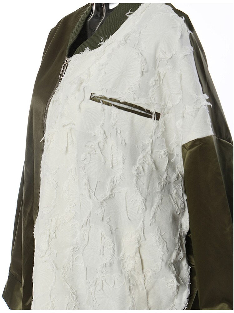 Playful Green Color-Block Oversized Jacket for Women