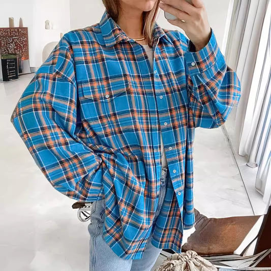 Retro Plaid Long Sleeve Shirt for Harajuku Style