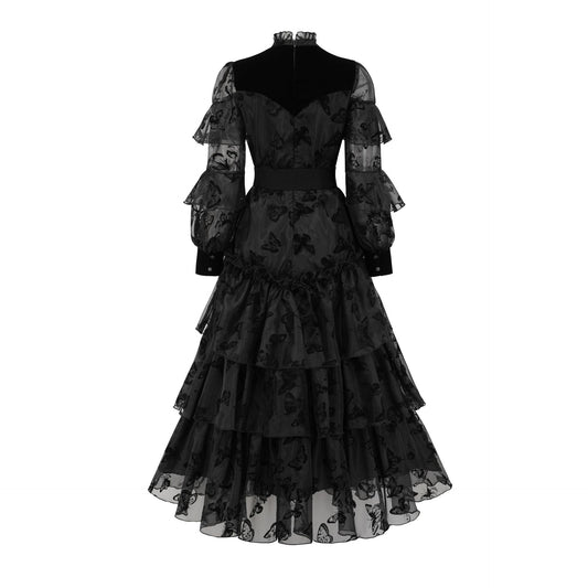 Black Lolita Dress with Butterfly Silhouette
