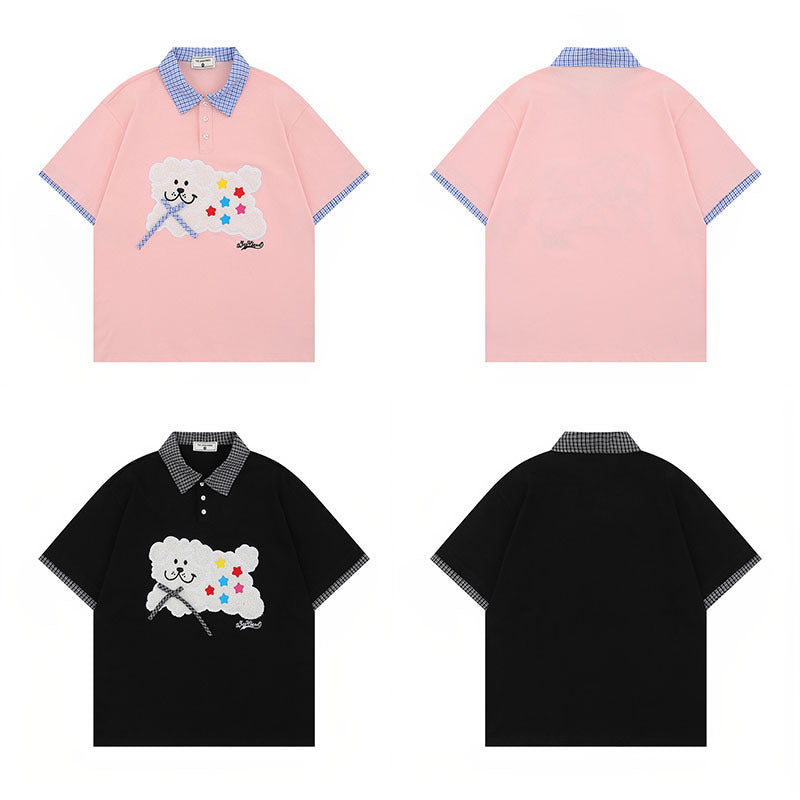 Unisex Cartoon Embroidered Polo Shirt - Harajuku Style