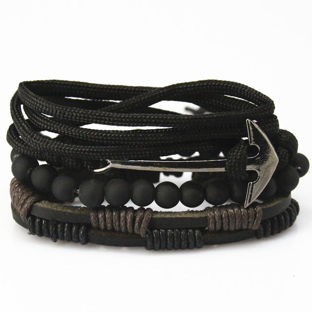 Punk Leather Lucky Spade Poker Charm Bracelet for Men