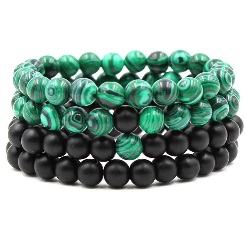 Stylish 8mm Matte Black Frosted Stone Malachite Couple Bracelet