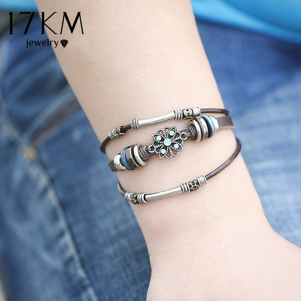Vintage Harajuku Flower Leather Bracelet – Boho Punk Jewelry