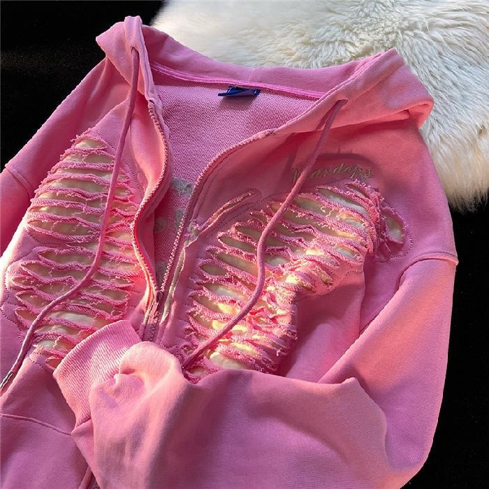 Embroidery Butterfly Cardigan Hoodie - Harajuku Style