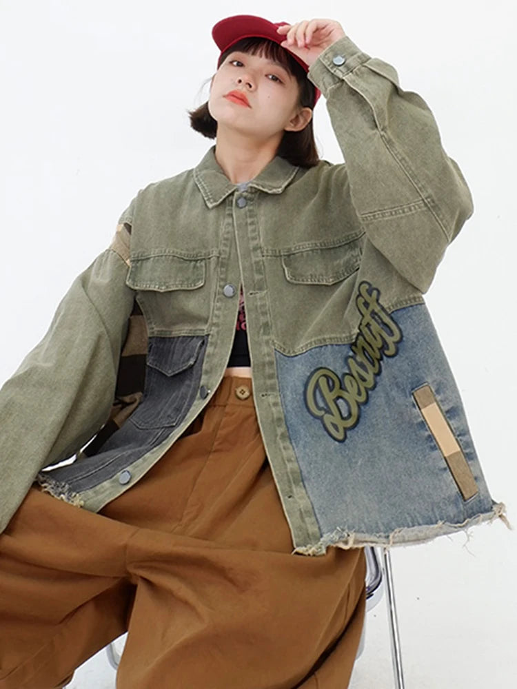Irregular Patchwork Denim Coat - Harajuku Streetwear Jacket