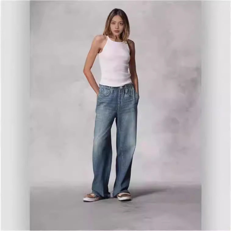 Retro Mid Rise Women's Wide Leg Loose Jeans