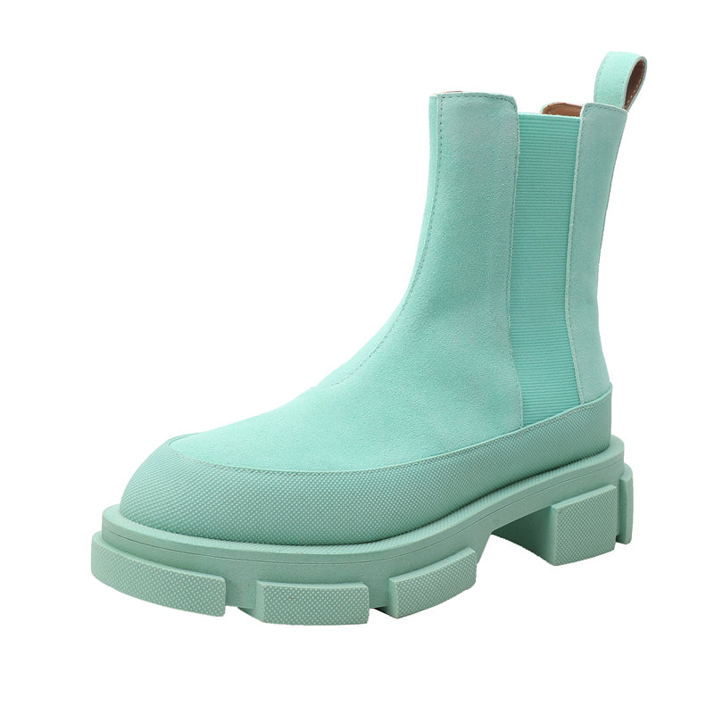 Muffin Thick-Soled Chelsea Boots - Green Suede