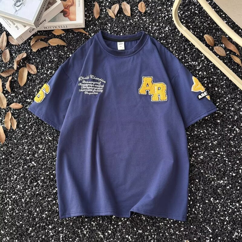 Casual Short Sleeved T-Shirt with Embroidered Pattern