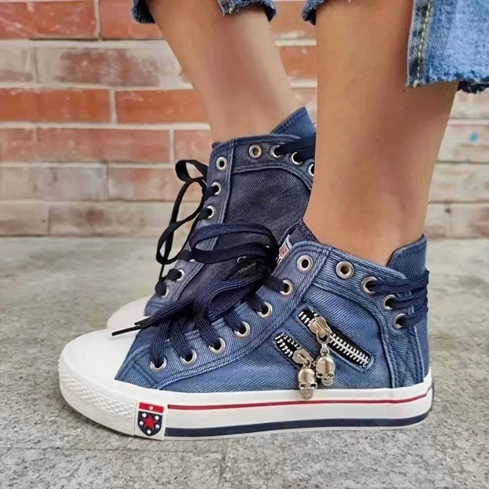 Harajuku High Top Lace-Up Denim Shoes