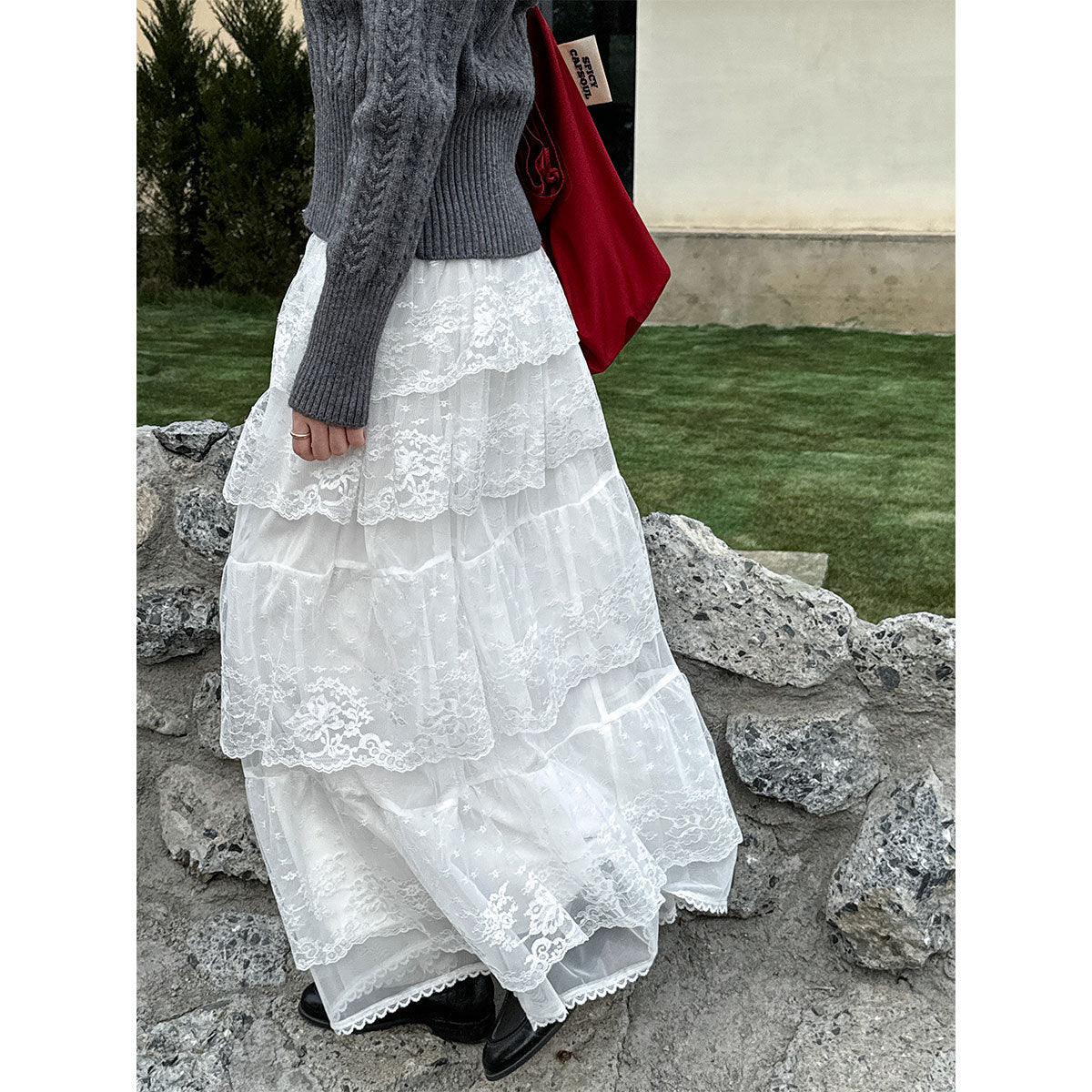 High Waisted A-Line Lace Skirt - Harajuku Style