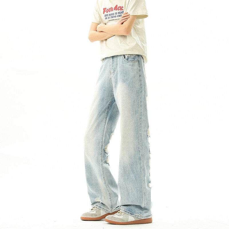 Retro Light Blue Loose Hanging Straight Leg Jeans