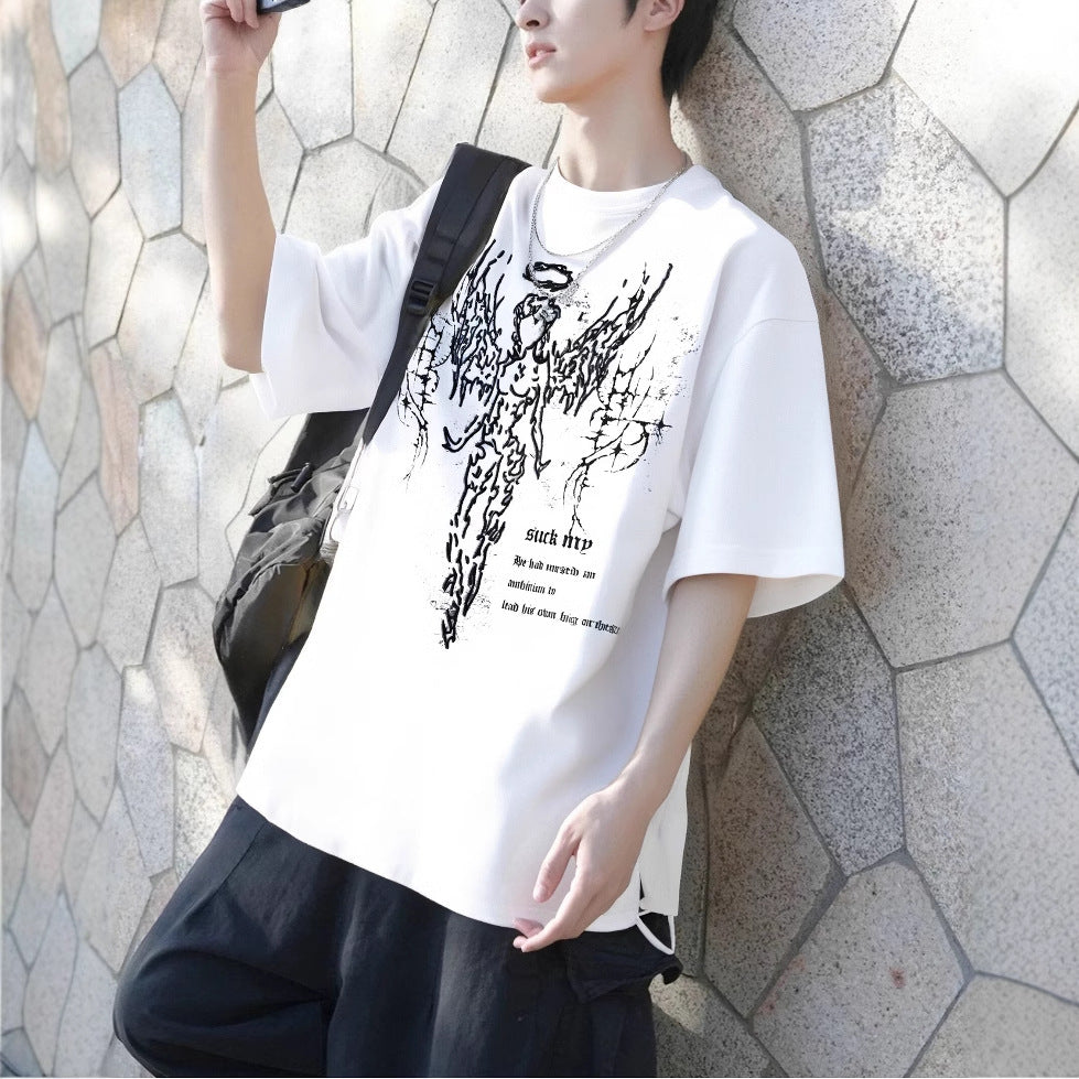 Harajuku Style Angel Print Short Sleeve T-Shirt