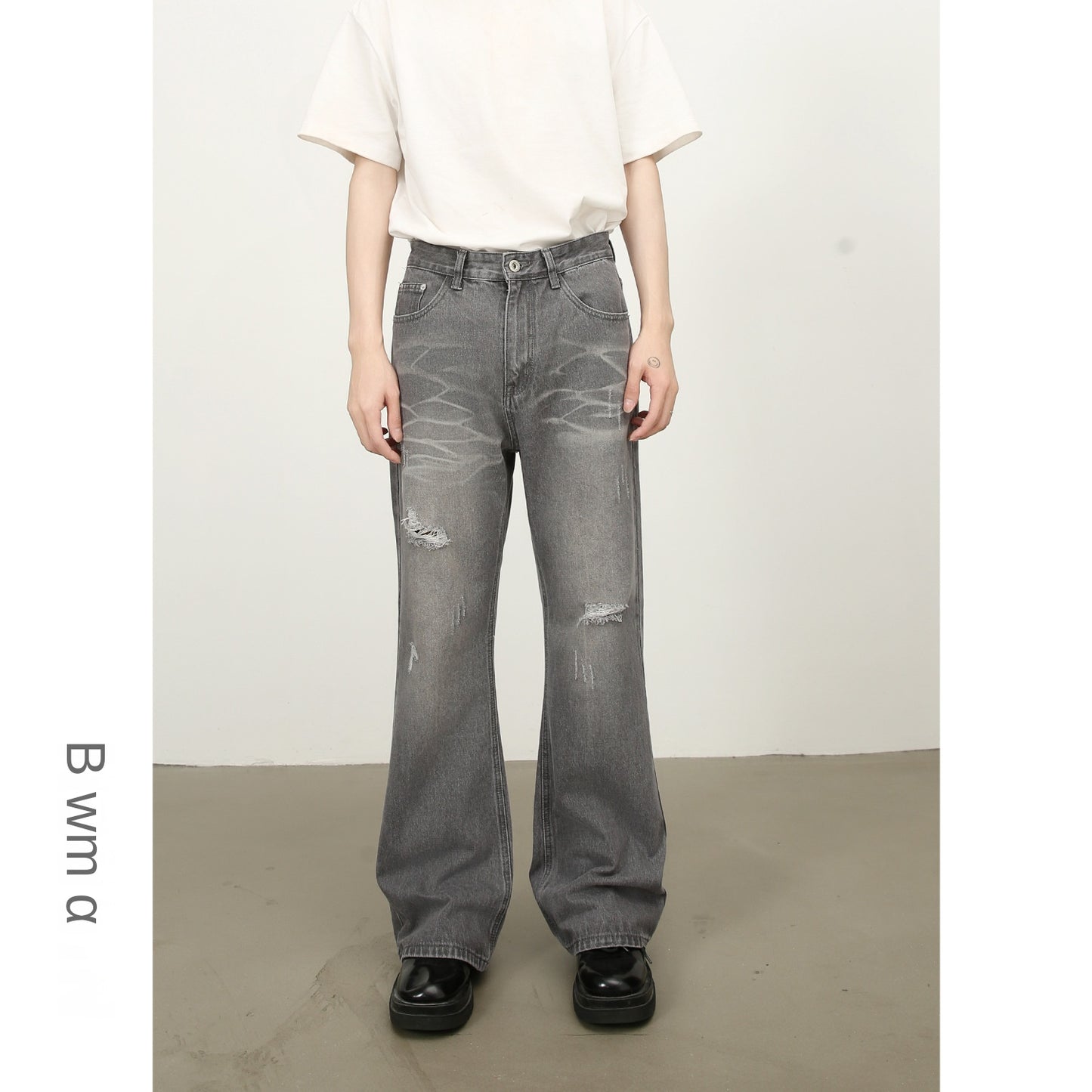 Harajuku Inspired Washed Flared Hole Denim Trousers