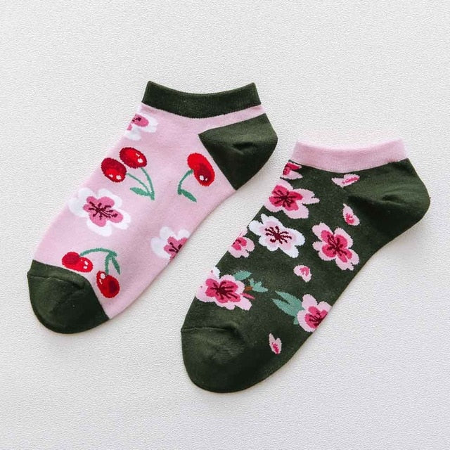Playful Harajuku Men's Cotton Ankle Socks - Funny Animal & Fruit Designs