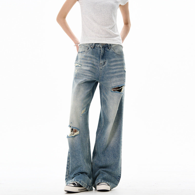 Loose Casual Ripped Wide Leg Pants