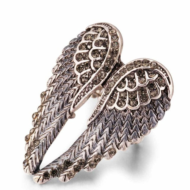 Angel Wings Stretch Ring - Antique Gold Biker Bling for Women