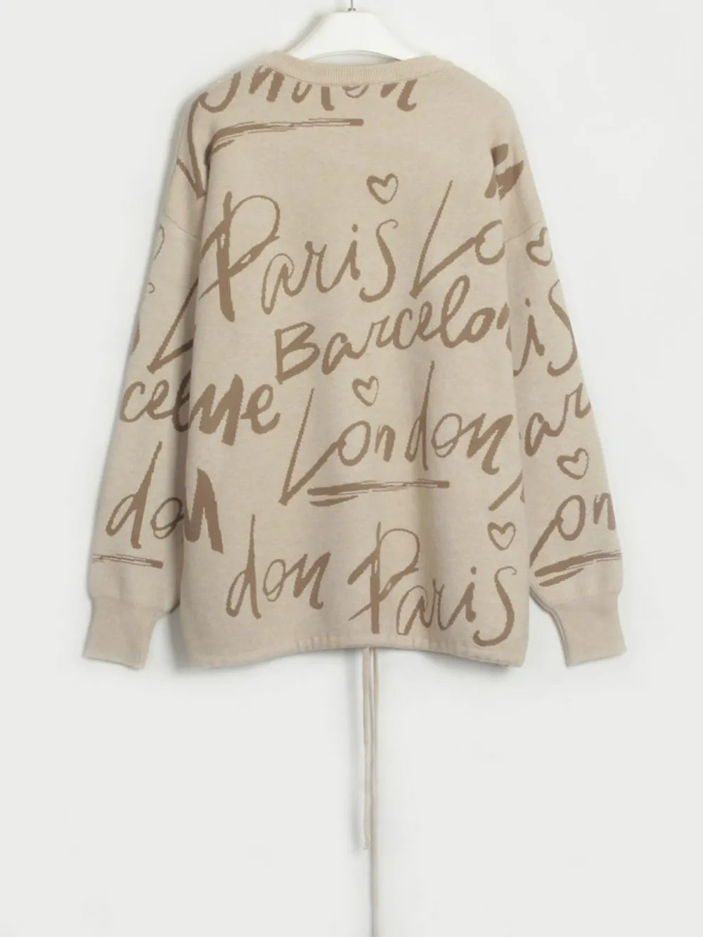 Drawstring Hem Letter Pattern Sweater