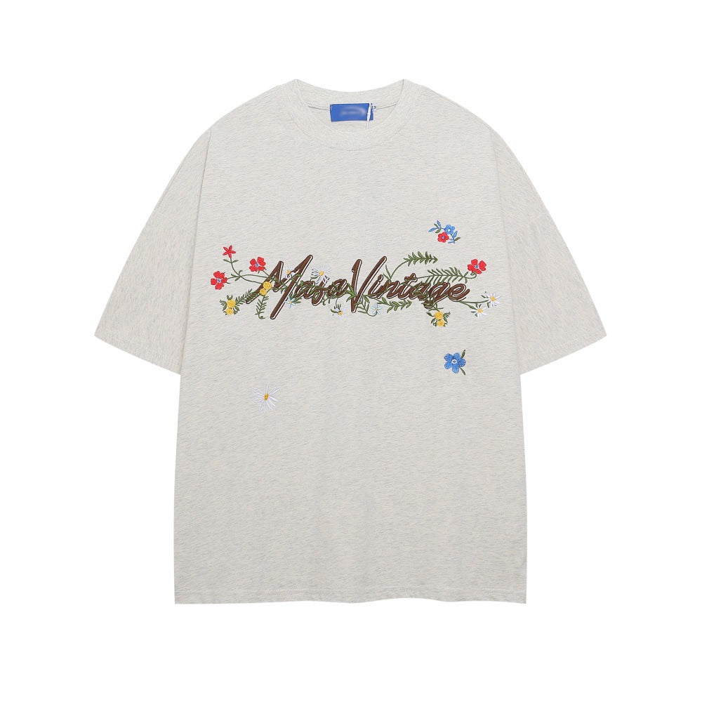 Playful Plant Vine Embroidery T-Shirt for Men