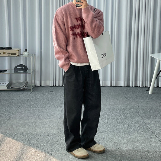 Relaxed Printed Crewneck Sweater - Warm Knitwear for Commuting and Lazy Outfits