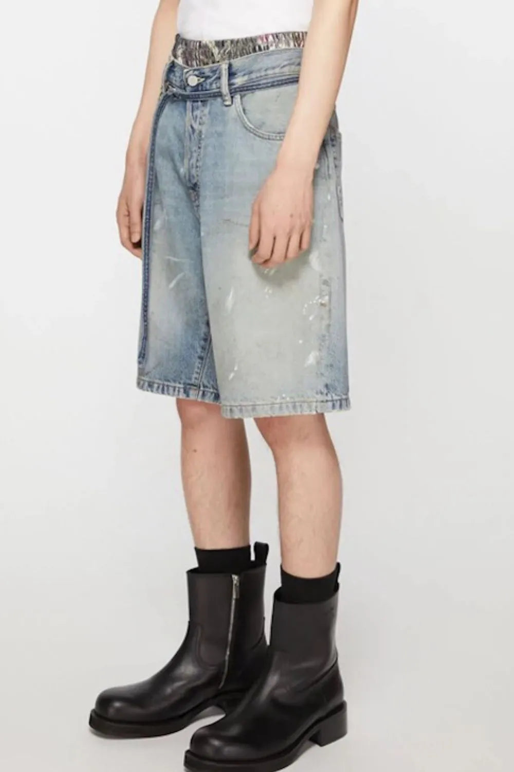 Men's Graffiti Print Denim Bermuda Shorts