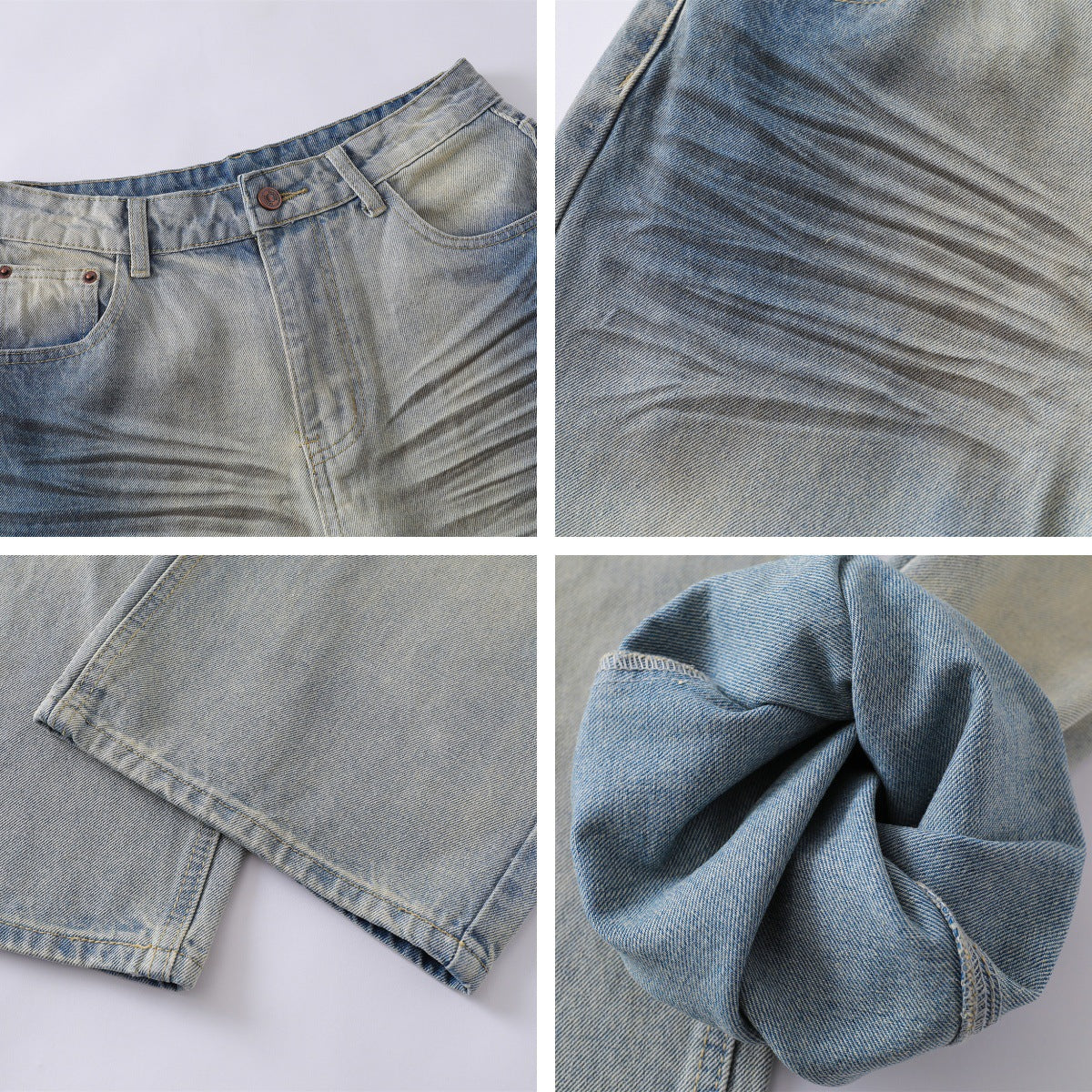 Washed Spray Dirty Cat Whisker Denim Pants