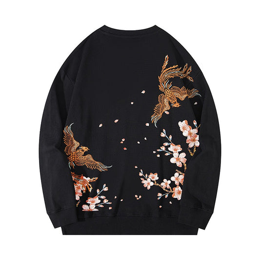 Harajuku Style Phoenix Embroidered Long-Sleeve Sweatshirt