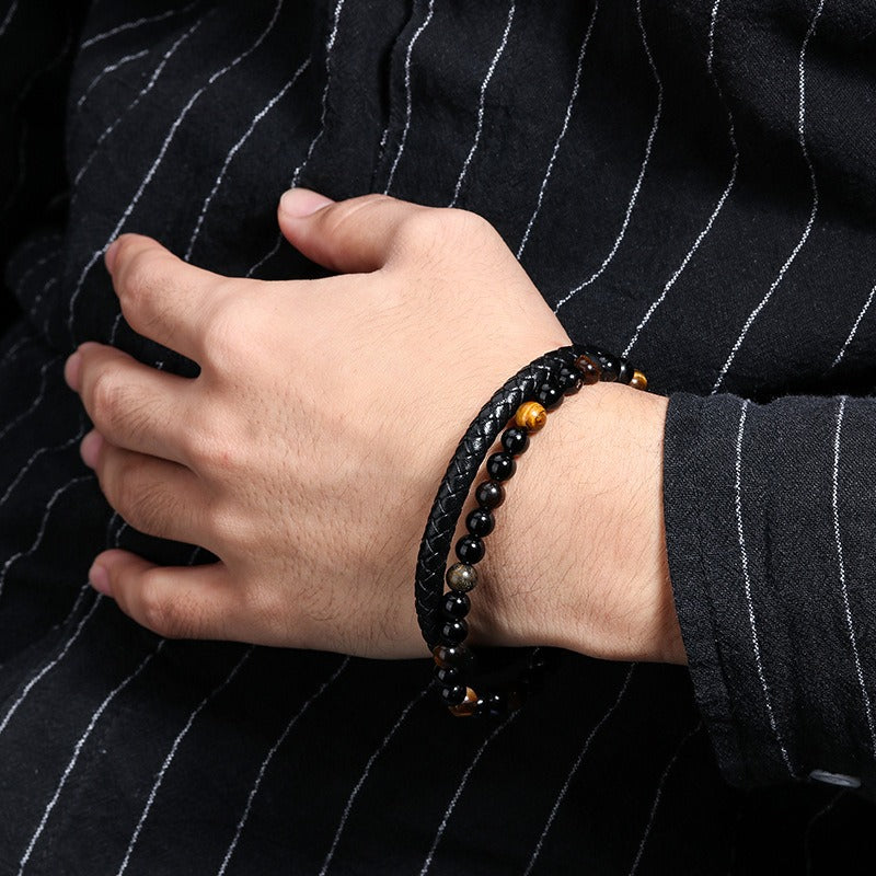 Volcanic Tiger Eye Beaded Bracelet - Harajuku Style