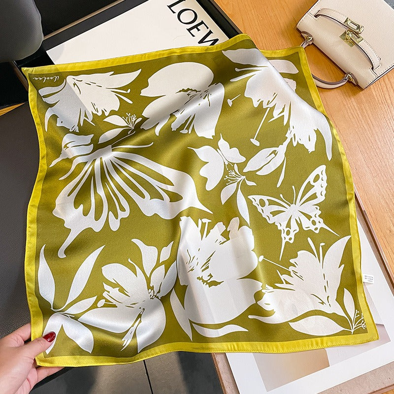 Playful Printed Silk Scarf for Women - Harajuku Style