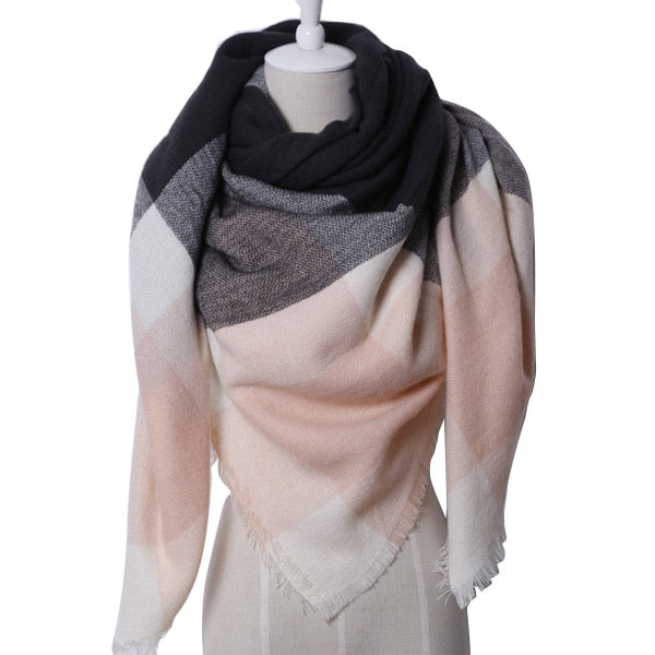 Harajuku Style Winter Triangle Scarf - Cashmere Plaid Shawl