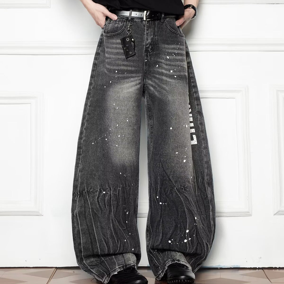 Splash Ink Wash Wide Leg Denim Pants