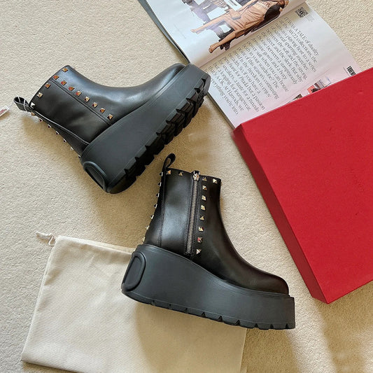 Thick Sole Platform Rivet Chelsea Ankle Boots for Women