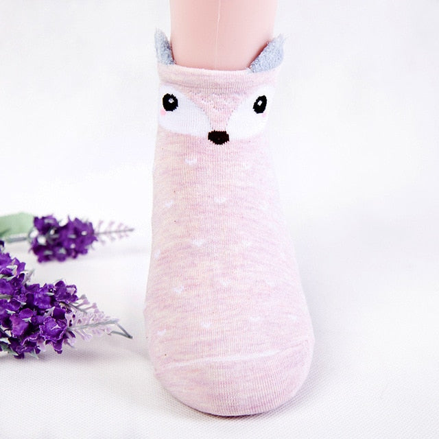 Kawaii Cat & Dog Cotton Socks for Women - Summer Boat Style