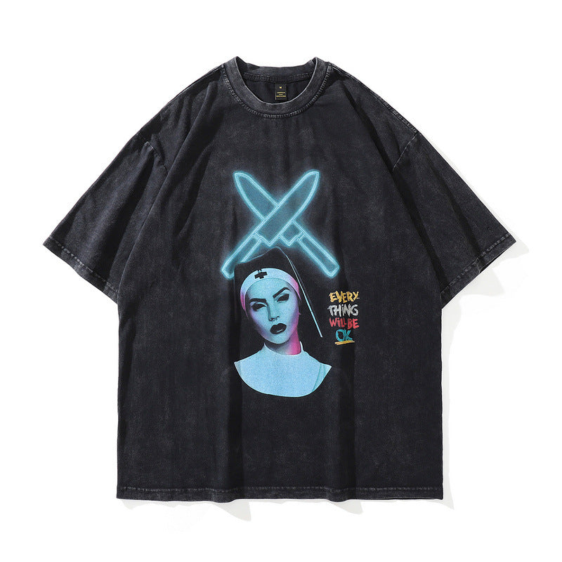 Vintage Retro Harajuku Style Short Sleeve T-Shirt for Men