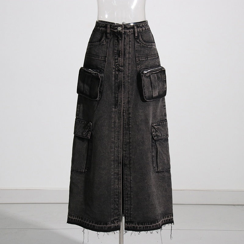 Chaopai High Waist Split Denim Skirt - Harajuku Style