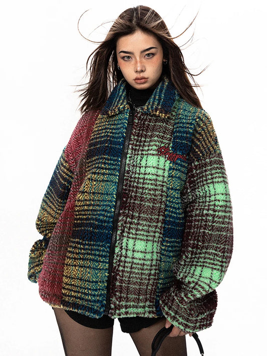 Playful Colorful Plaid Padded Coat