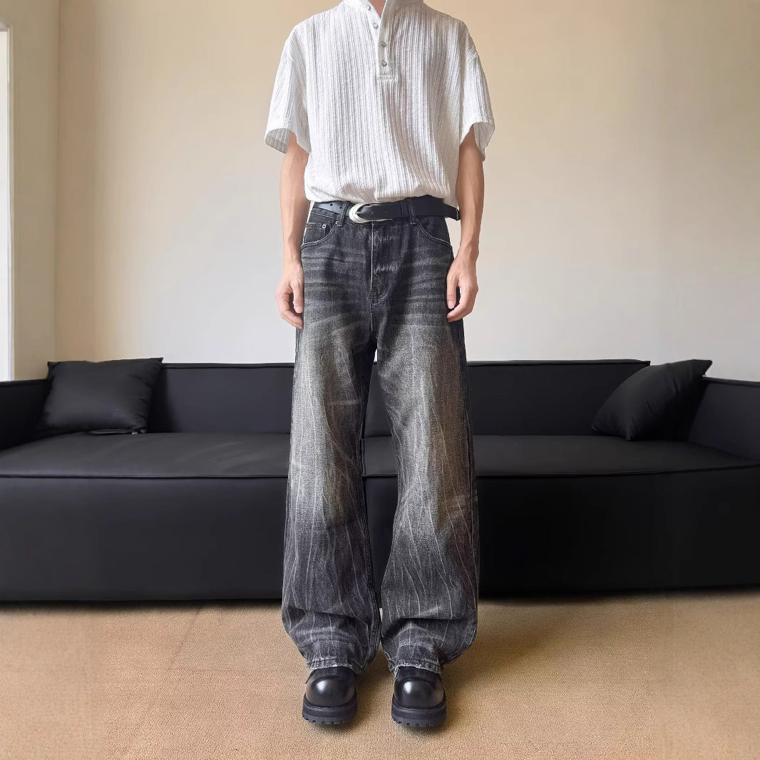 Retro Lightning Pattern Curved Knife Jeans