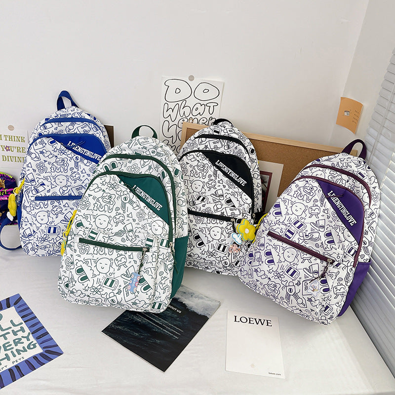 Harajuku Style Girl Student Backpack with Graffiti Design