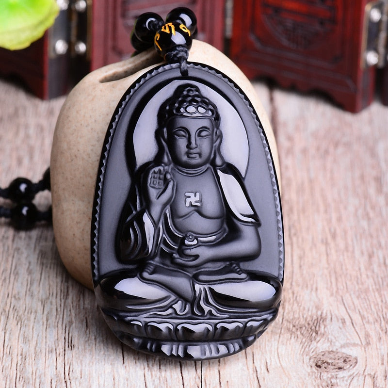 Black Obsidian Six Stars Lucky Amulet Pendant Necklace