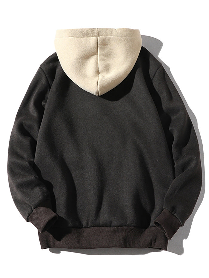 Color Block Fleece Hoodie with Letter Patch Detail