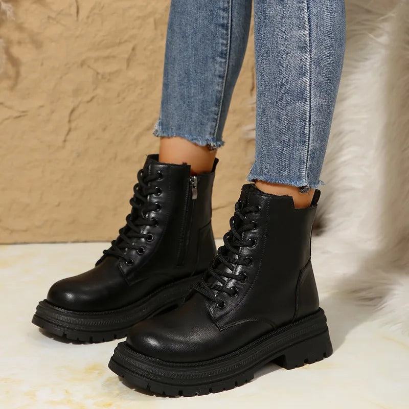 Harajuku Style Women's Thick-Soled Combat Ankle Boots