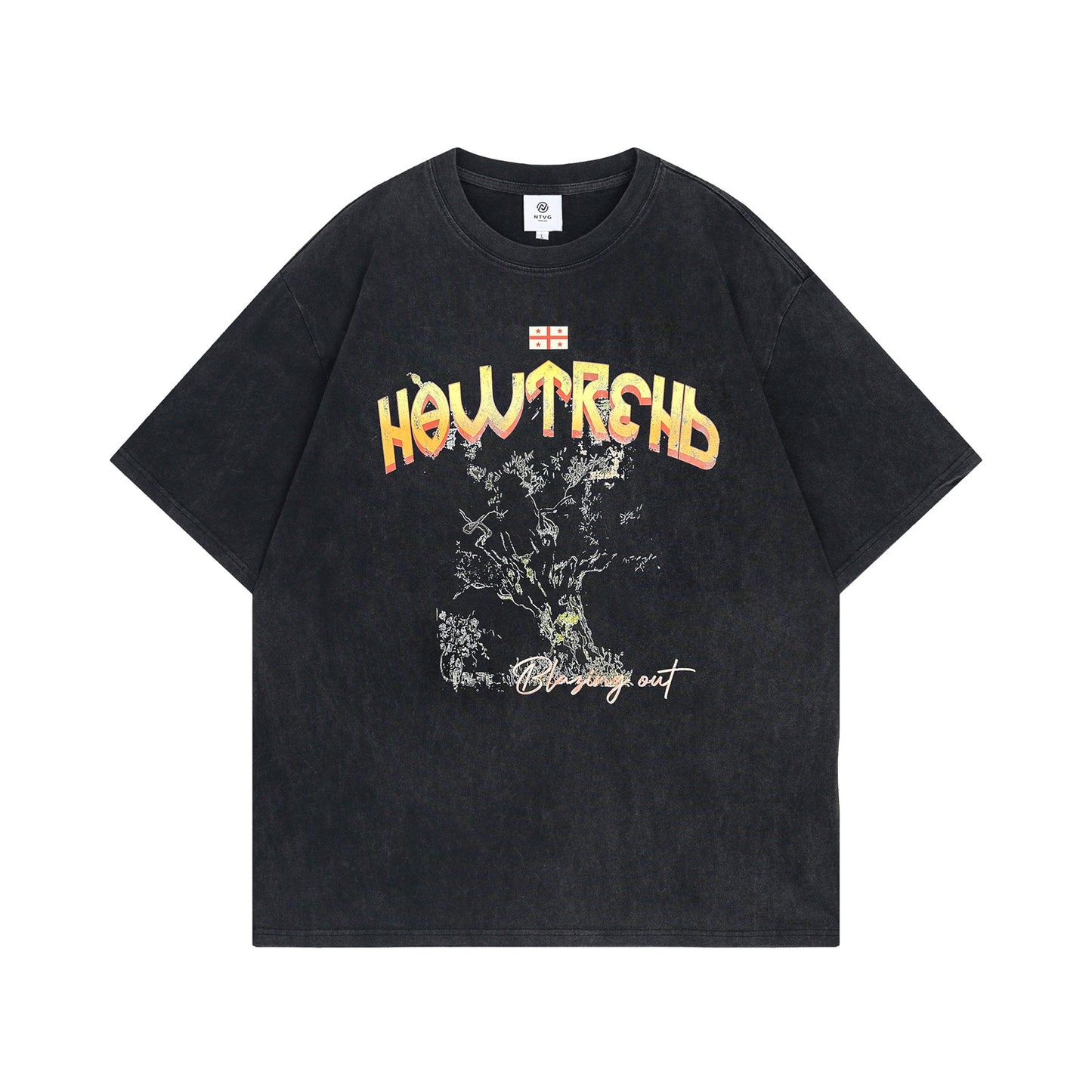 Retro Washed Vintage Tree Tee - Loose Fit Summer T-Shirt