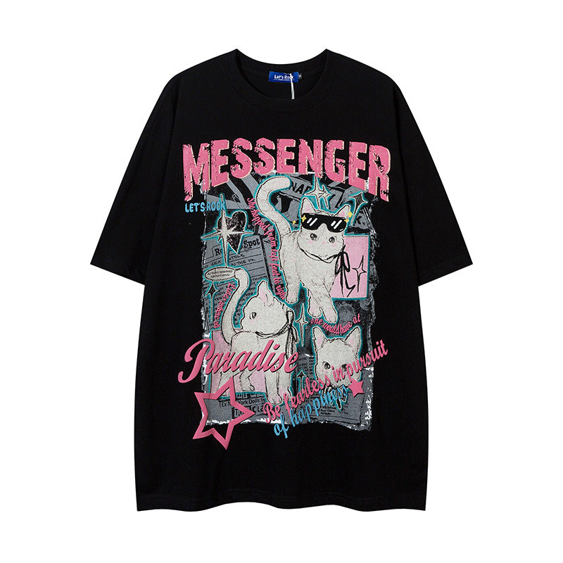 Retro Cool Cat Tee - Harajuku Style Short Sleeve T-Shirt