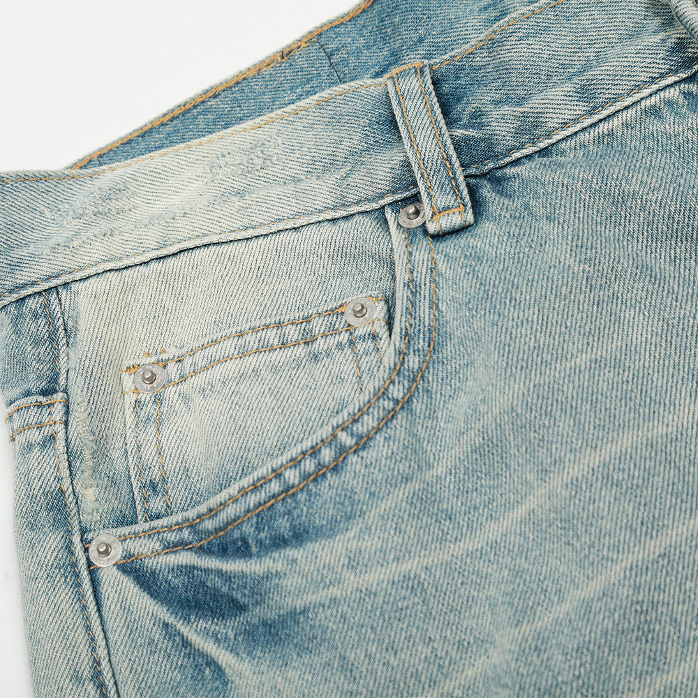 Harajuku Style Washed Denim Trousers - Men's Faded White Wide-Leg Pants