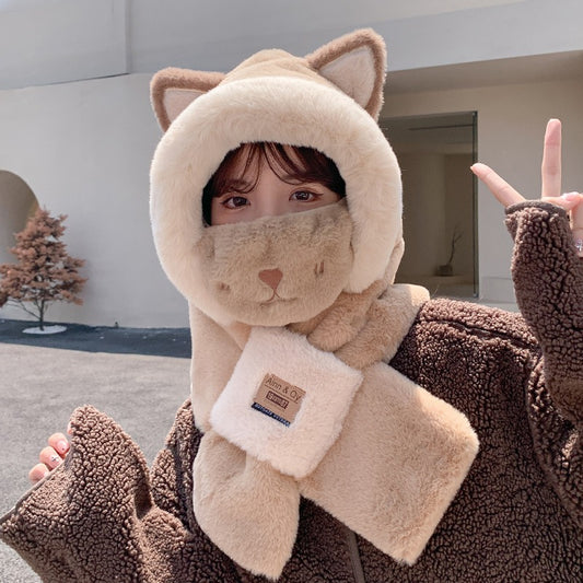 Cute Bear Hat Scarf - Warm One-Piece Winter Accessory