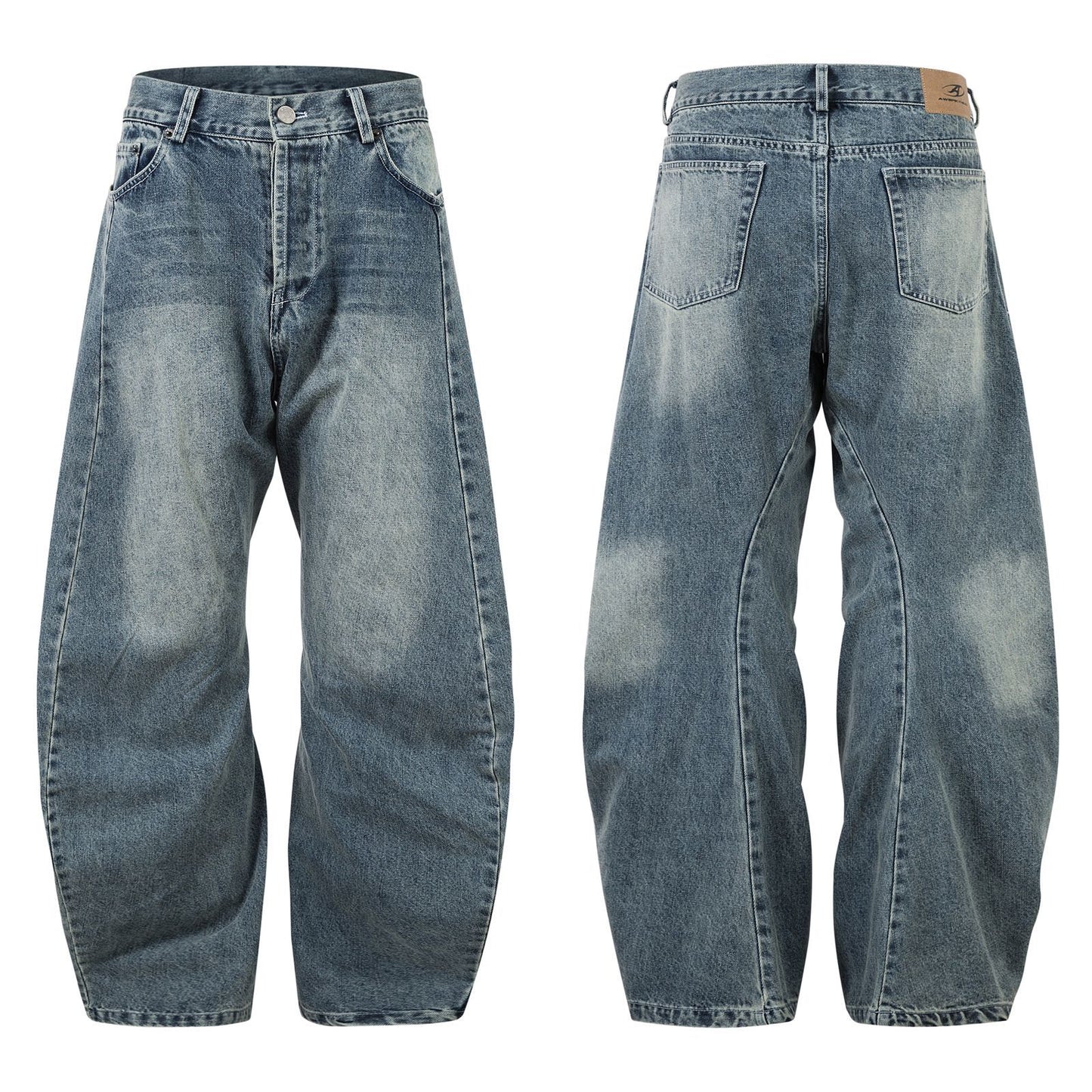 Harajuku-Style Washed Blue Denim Loose Fit Jeans